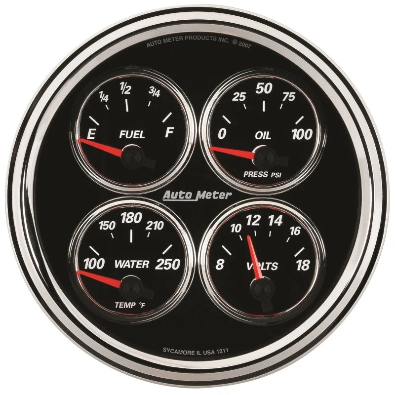 AutoMeter Gauge Quad 5in. 240 Ohm(e) to 33 Ohm(f) Elec Designer Black II