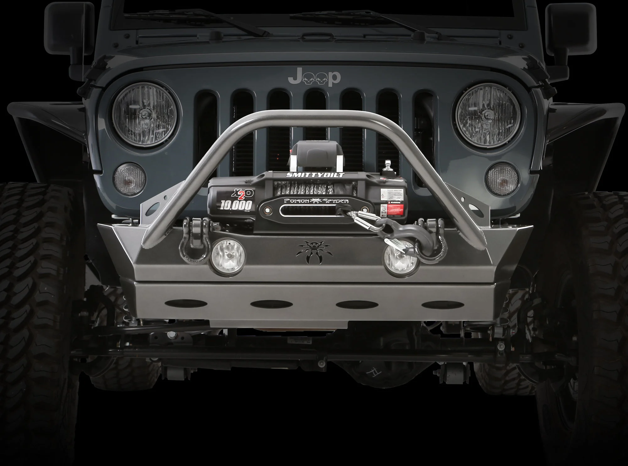 Poison Spyder 1759010DBP1 Brawler Lite Front Bumper with Brawler Bar & D-Ring Tabs in SpyderShell Armor Coat for 07-18 Jeep Wrangler JK