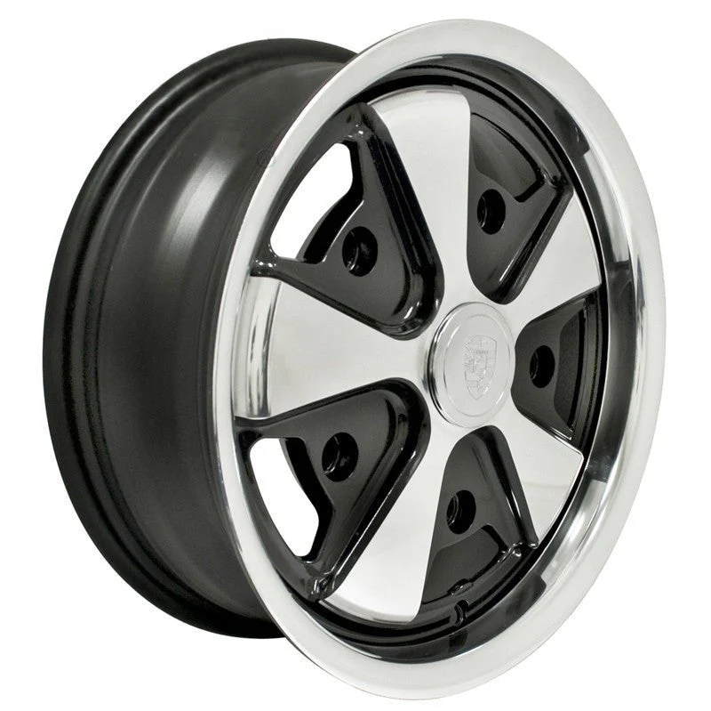 15" X 4-1/2" Vw Bug 5 Lug Black/Polished Empi 911 Alloy Wheel W/ Cap-Valve Stem