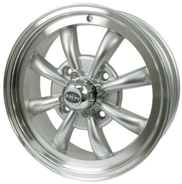 15" X 5-1/2" Vw Bug 4 Lug Silver Empi 8 Spoke Wheel Includes Cap-Valve Stem