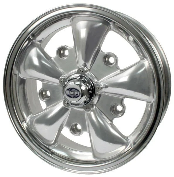 15" X 5-1/2" Vw Bug 5 Lug Silver Empi 5 Spoke Wheel Includes Cap-Valve Stem