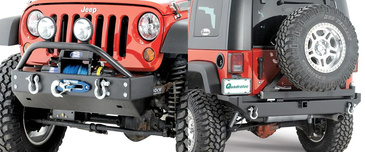 Rock Hard 4X4  Shorty Front Bumper with Lowered Winch Plate & Rear Bumper for 07-18 Jeep Wrangler JK