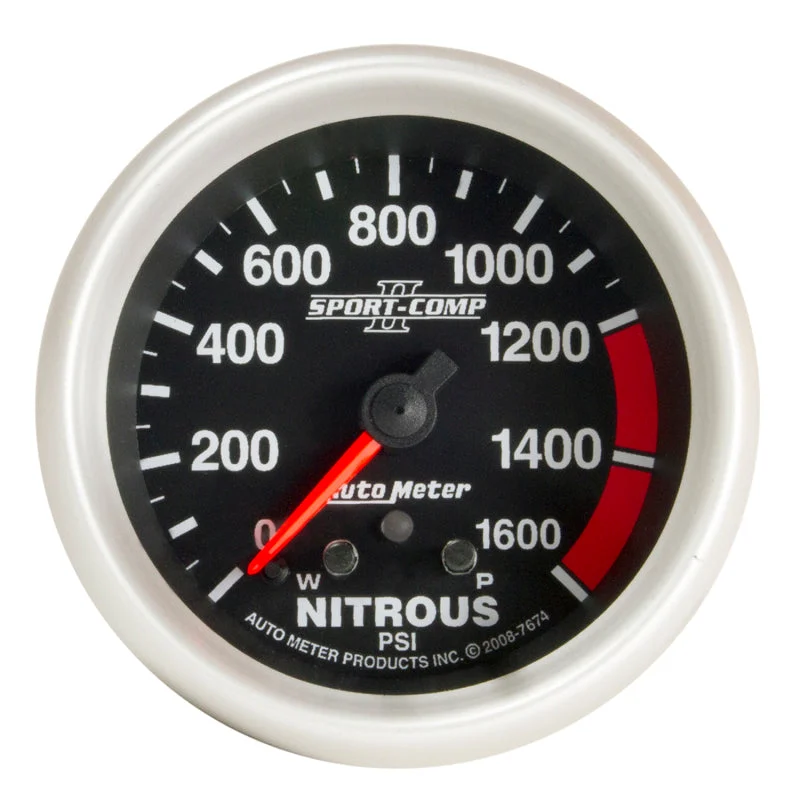 Autometer Sport-Comp II Pro Control 2-5/8in 1600 PSI Nitrous Pressure Gauge w/ Peak and Warn