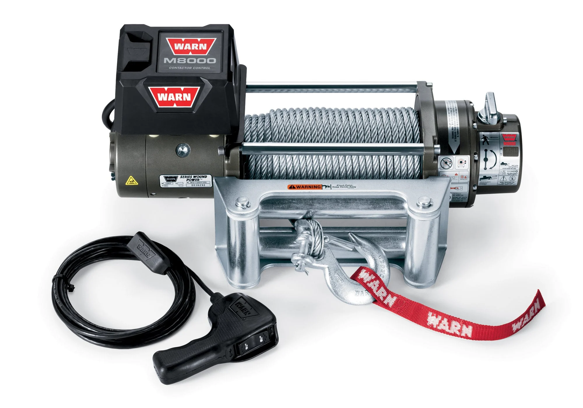 WARN 26502 M8000 Self-Recovery Winch (12V DC) 100' Wire Rope and Roller Fairlead