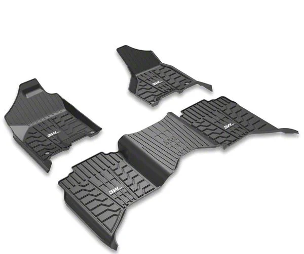 3W All Weather Front and Rear Floor Liners; Black (13-18 Ram 1500 Crew Cab w/o Rear Under Seat Storage)