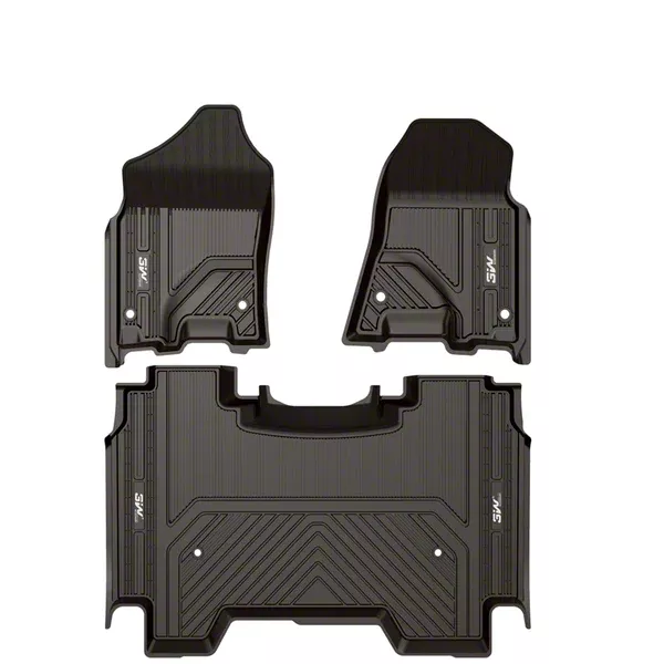 3W All Weather Front and Rear Floor Liners; Black (19-24 Ram 1500 Crew Cab w/o Rear Under Seat Storage)
