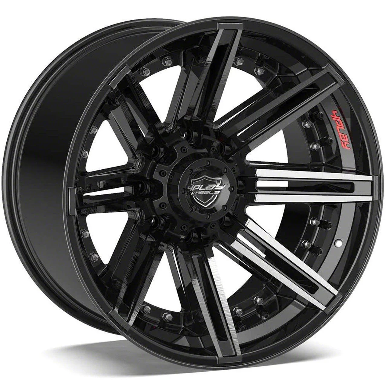 4Play 4P08 Gloss Black with Brushed Face 8-Lug Wheel; 22x12; -44mm Offset (17-22 F-350 Super Duty SRW)