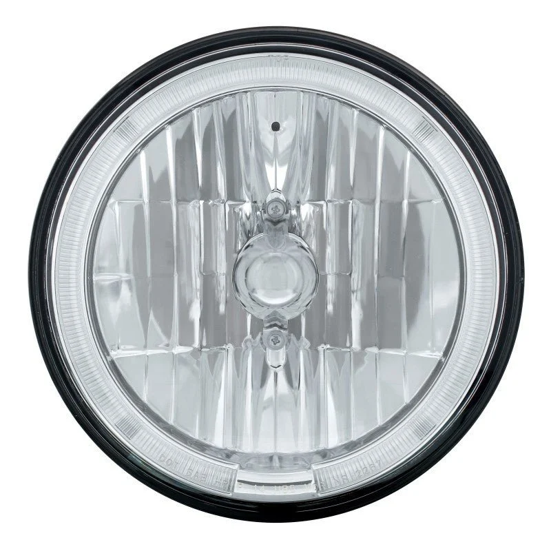 7" Crystal Headlight W/White LED Halo Ring, 9007 Bulb & H4 Adapter, Each