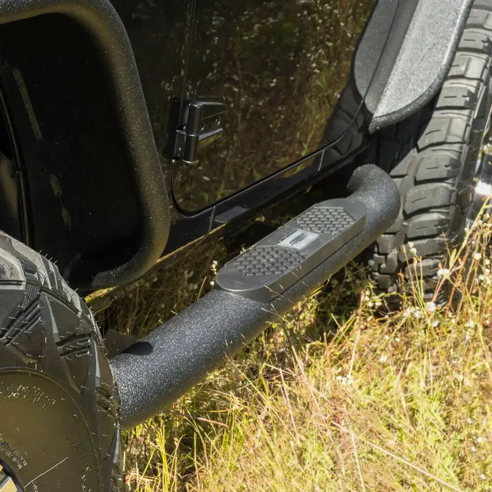 Aries  Big Step 4" Black Aluminum Round Side Bars for 07-24 Jeep Wrangler JK and JL for 18-26 Jeep Wrangler JL Unlimited 4-Door