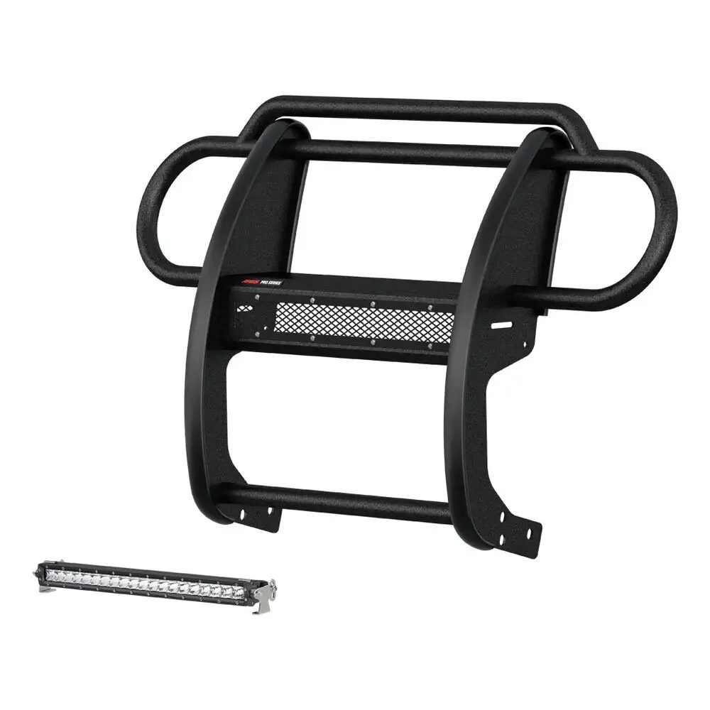 Aries  Pro Series Black Steel Grille Guard with Light Bar for 07-24 Jeep Wrangler JK & JL and Gladiator JT for 18-26 Jeep Wrangler JL and 20-26 Jeep Gladiator JT
