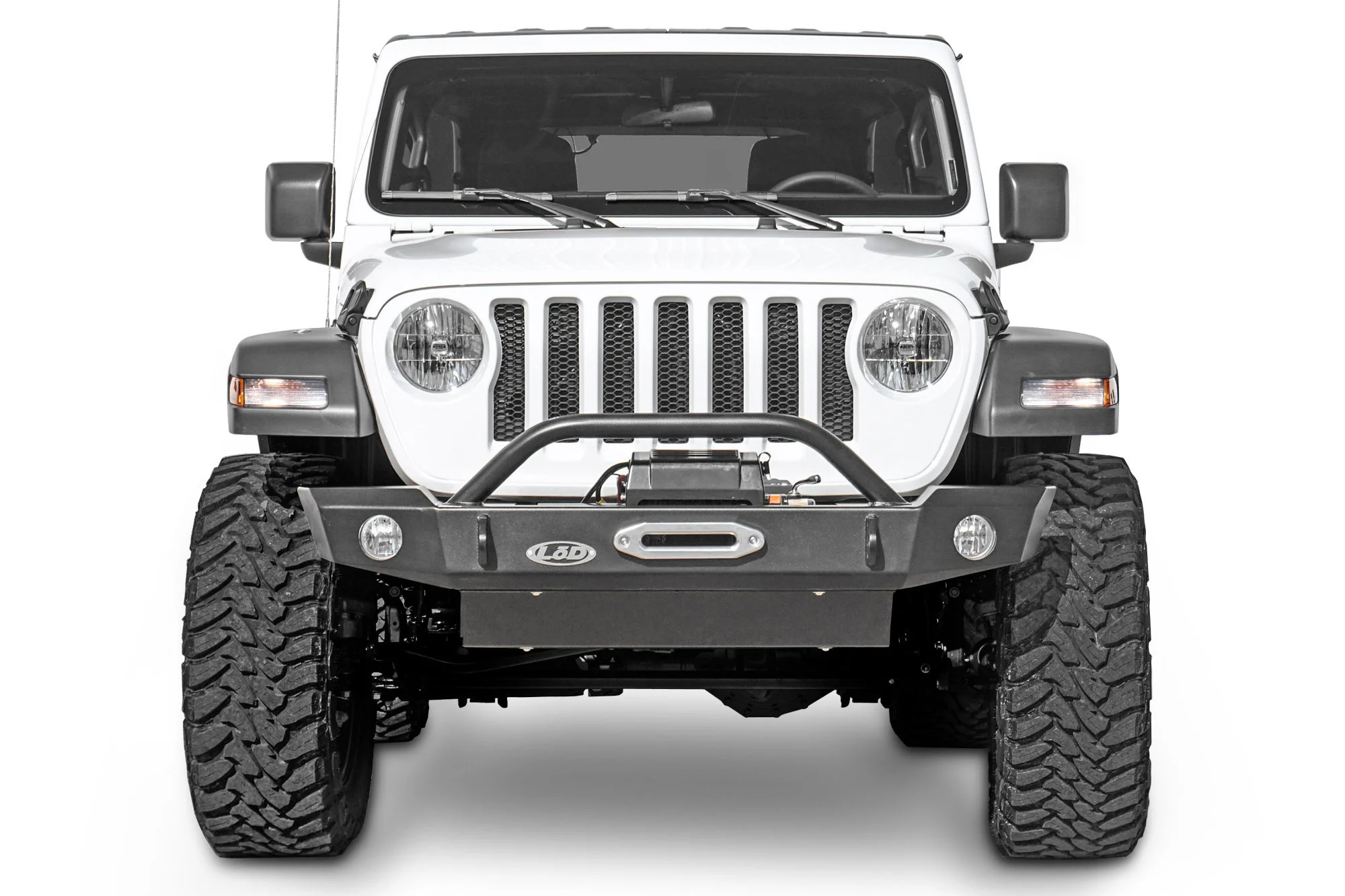 LoD Offroad  Signature Series Mid-Width Front Bumper with Bull Bar and D-Ring Tabs for 18-22 Jeep Wrangler JL & Gladiator JT for 18-26 Jeep Wrangler JL & Gladiator JT with a Standard Winch