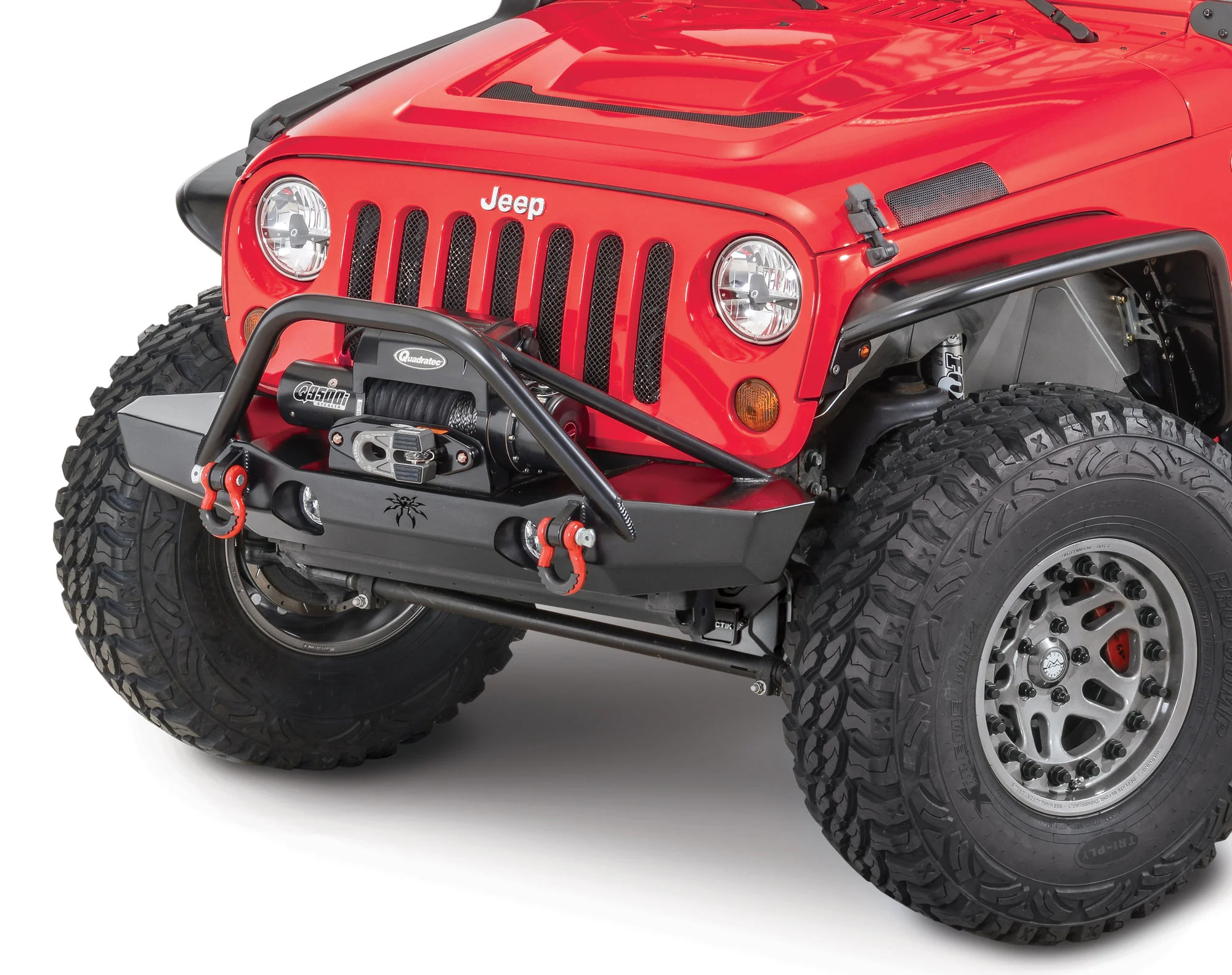 Poison Spyder 1763010DBTP1 Brawler Mid Front Bumper with Brawler Bar, Tube Gussetts & D-Ring Tabs in SpyderShell Armor Coat for 07-18 Jeep Wrangler JK