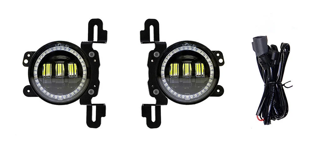 Quake LED QTE961 Halo 4" LED Fog Lights with DRL for 18-20 Jeep Wrangler JL & Gladiator JT