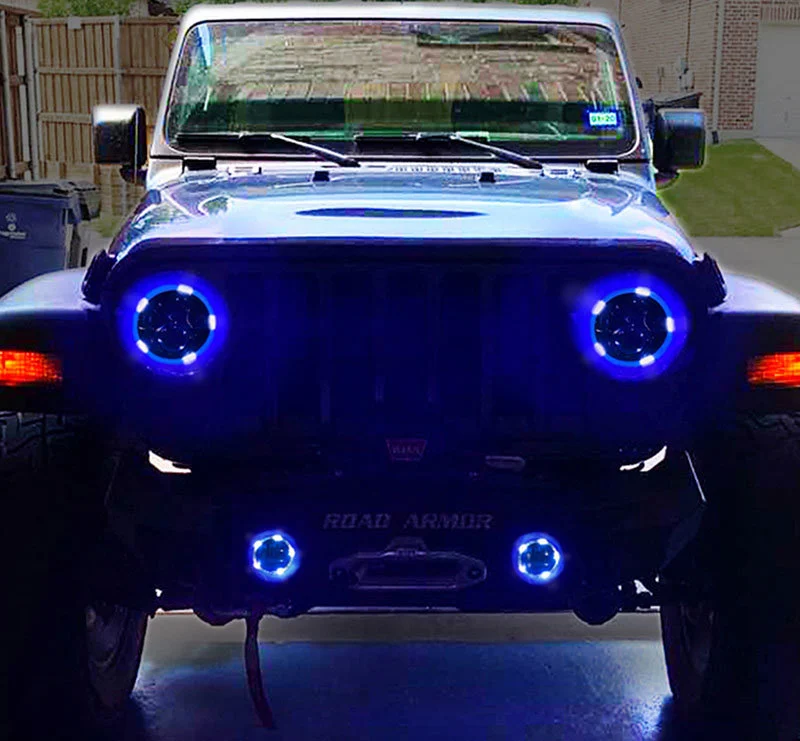 Quake LED QTE915 RGB Halo 9" LED Headlights and Fog Lights  for 18-22 Jeep Wrangler JL & Gladiator JT