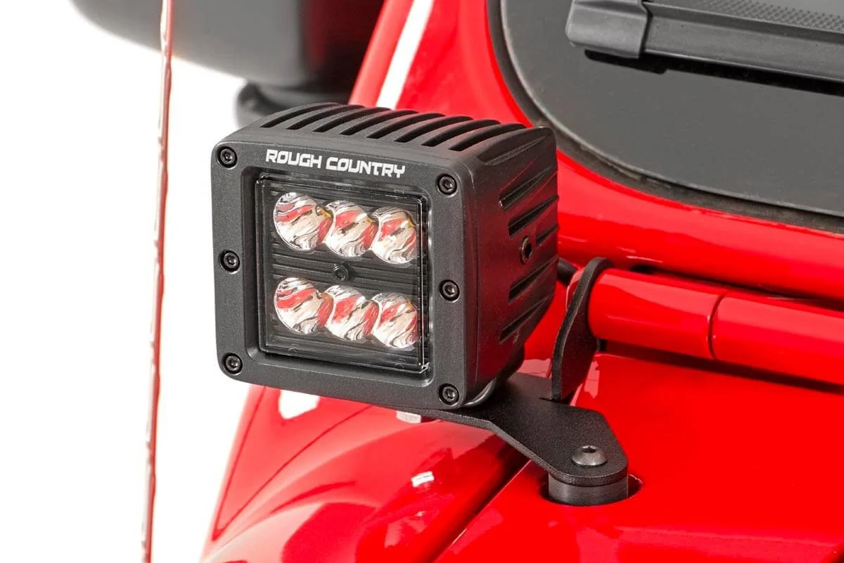 Rough Country  2in LED Cube Light Lower Windshield Kit for 18-25 Jeep Wrangler JL & Gladiator JT Black Series for 18-26 Jeep Wrangler JL & Gladiator JT