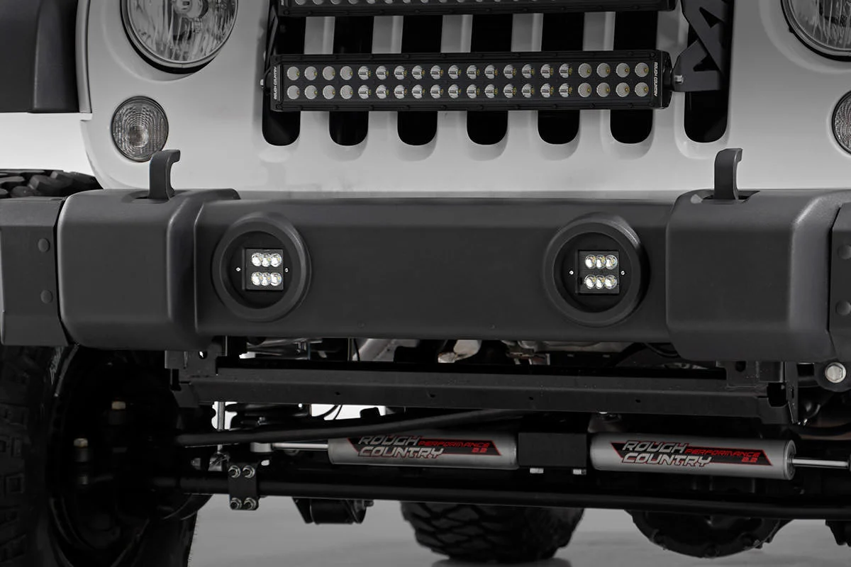 Rough Country  2in LED Cube Lights with Fog Light Mount Kit for 07-18 Jeep Wrangler JK for 10-18 Wrangler JK