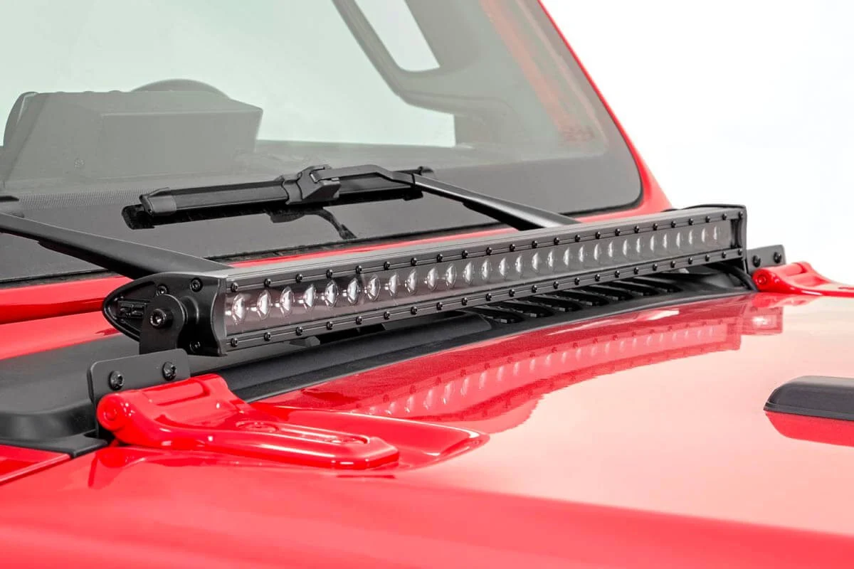 Rough Country  30in LED Light Bar with Hood Mount Kit for 18-22 Jeep Wrangler JL & Gladiator JT Chrome Series for 18-26 Jeep Wrangler JL & Gladiator JT
