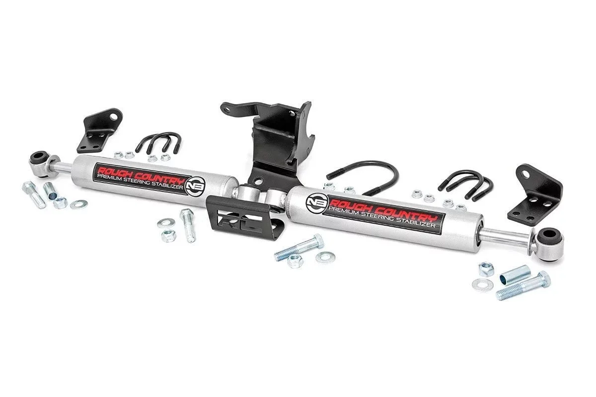 Rough Country 87304 N3 Dual Steering Stabilizer for 18-23 Jeep Wrangler JL & Gladiator JT with 2.5-8 Inch Lift