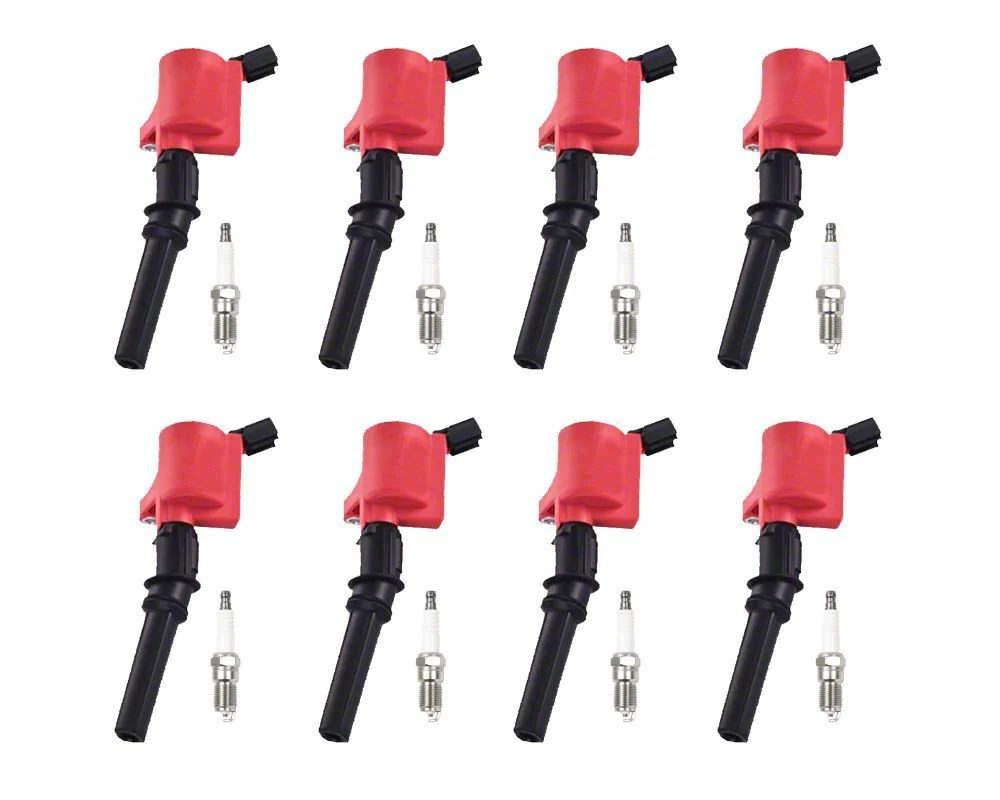 ACEON Ignition Coils with Spark Plugs; Red (00-10 4.6L F-150)