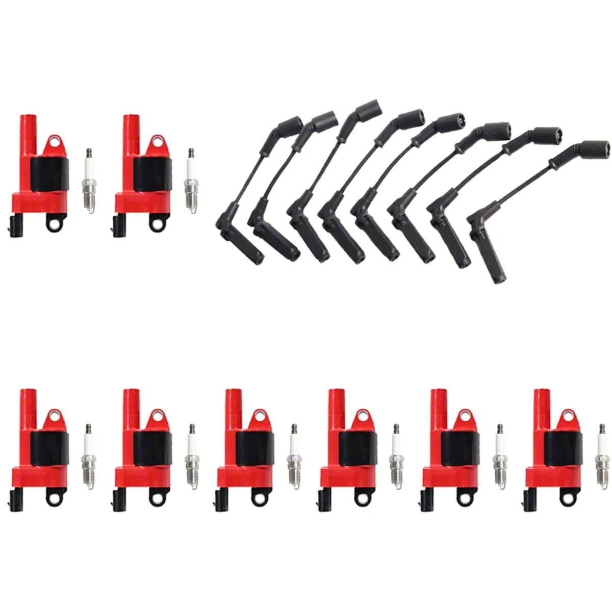 ACEON Ignition Coils with Spark Plugs and Wires; Red (07-16 Silverado 2500 HD)