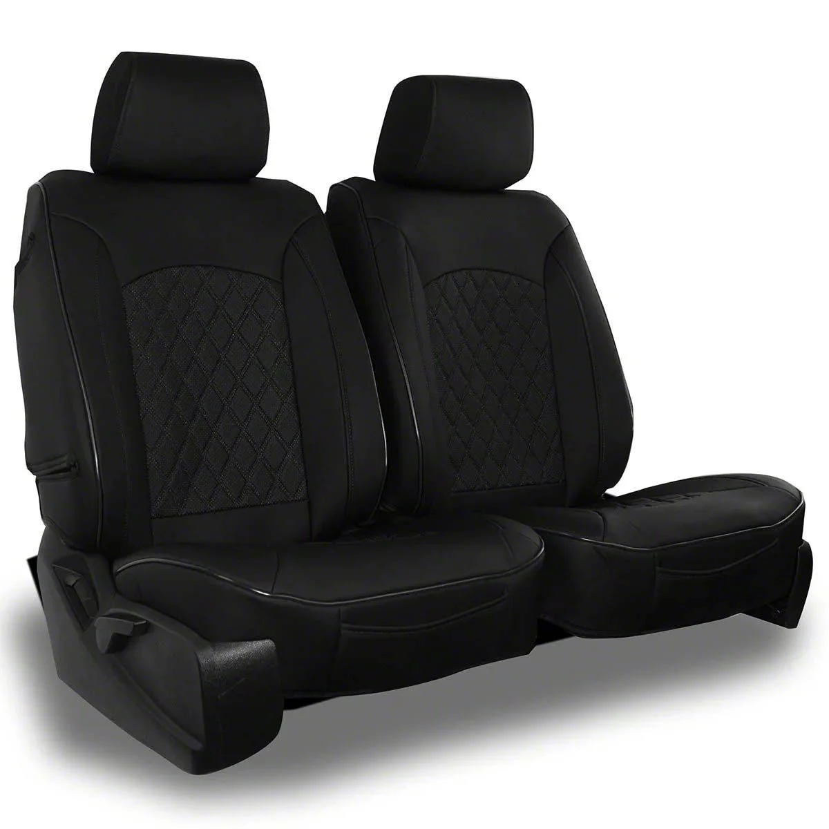 Leatherette Low Back Bucket Seat Covers with Diamond Insert; Black/Black Piping (00-26 Mustang)