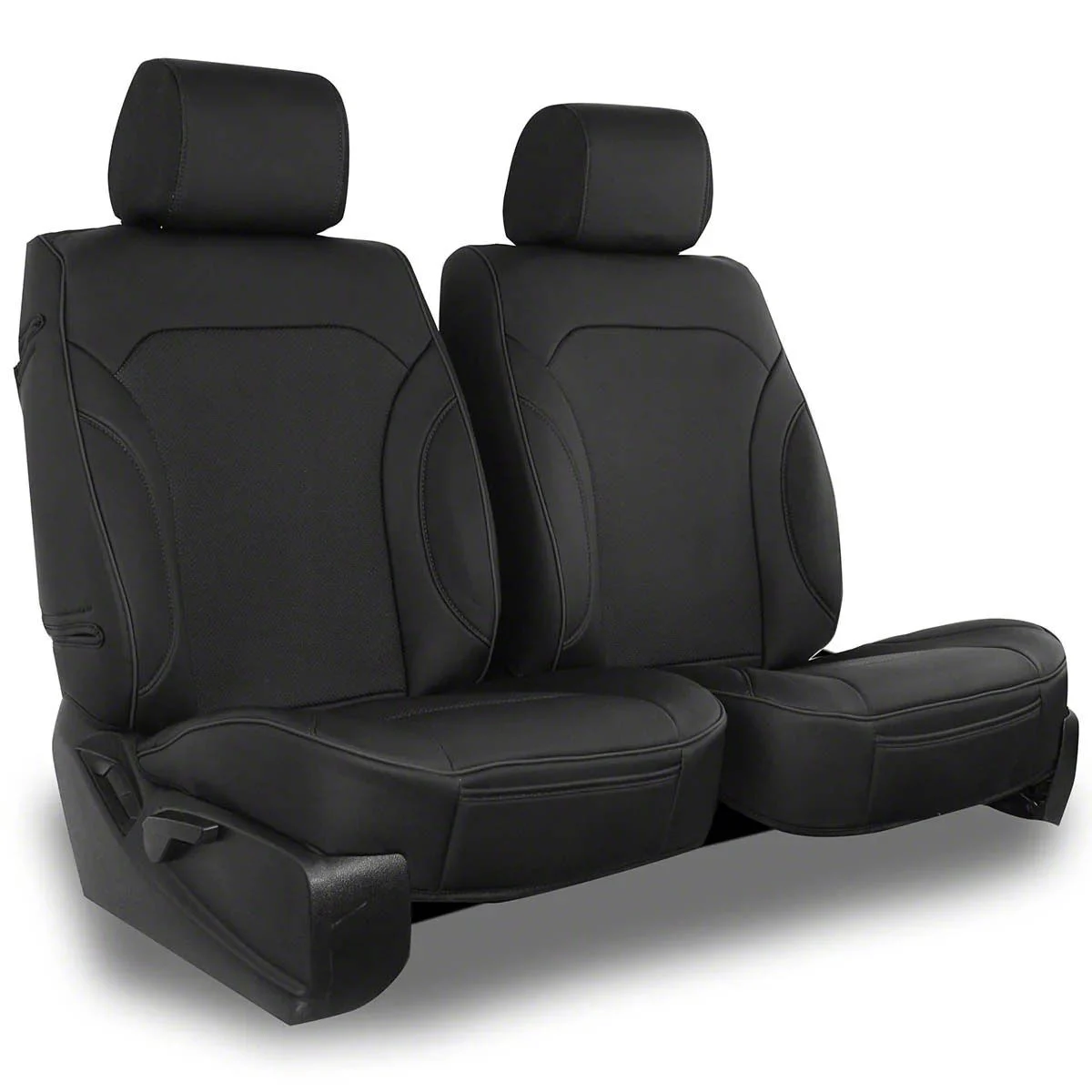 Leatherette Low Back Bucket Seat Covers with Suede Plain Insert; Black/Black Piping (00-26 Mustang)