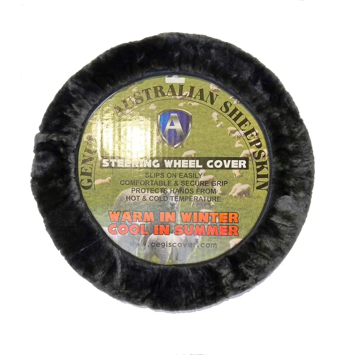 Sheepskin Steering Wheel Cover; Charcoal (Universal; Some Adaptation May Be Required)
