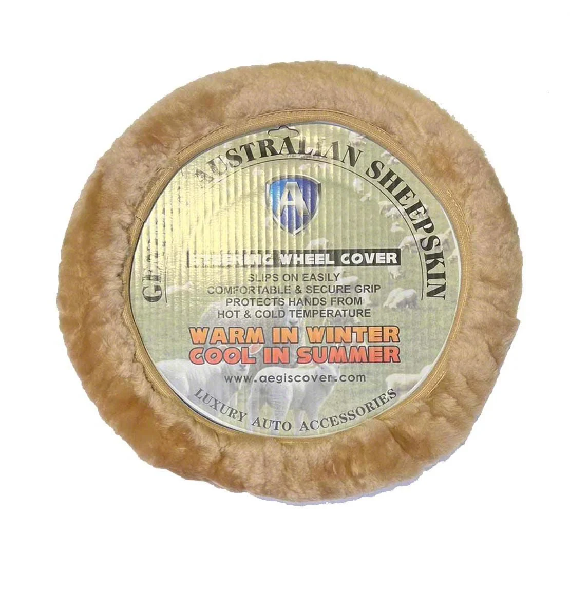 Sheepskin Steering Wheel Cover; Gold (Universal; Some Adaptation May Be Required)