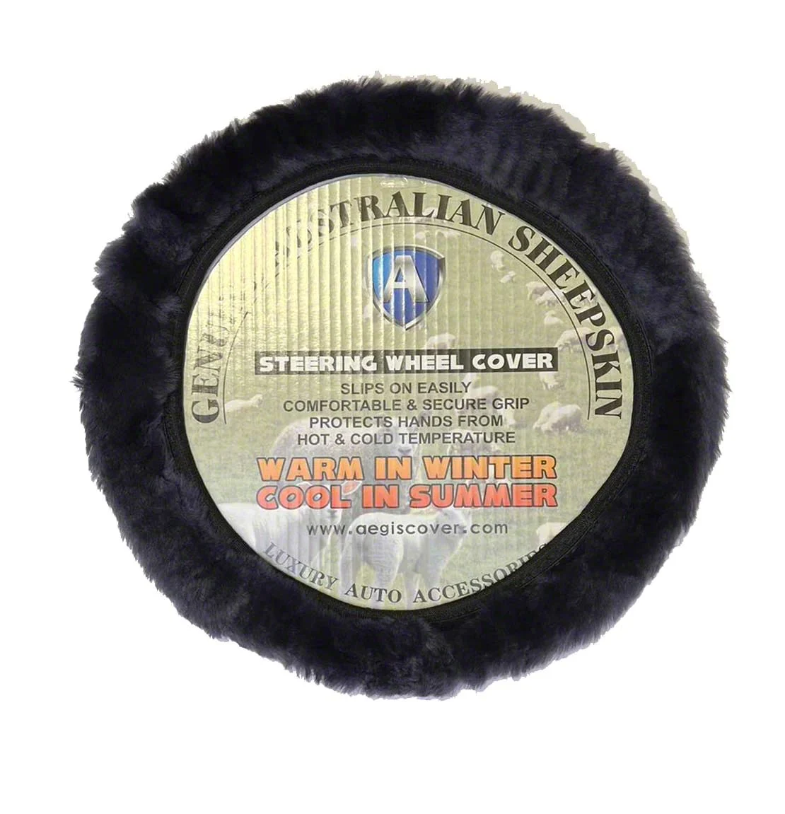 Sheepskin Steering Wheel Cover; Navy (Universal; Some Adaptation May Be Required)
