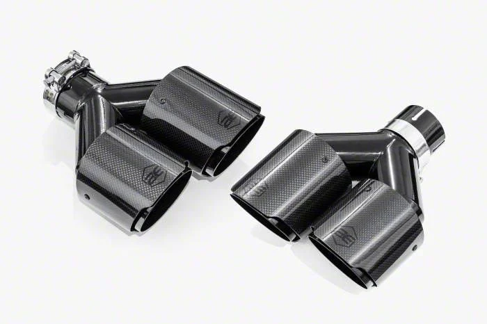 Aero Exhaust Dual Angle Cut Exhaust Tips; 4-Inch; Carbon Fiber; Driver and Passenger Side (Fits 2.50-Inch Tailpipe)