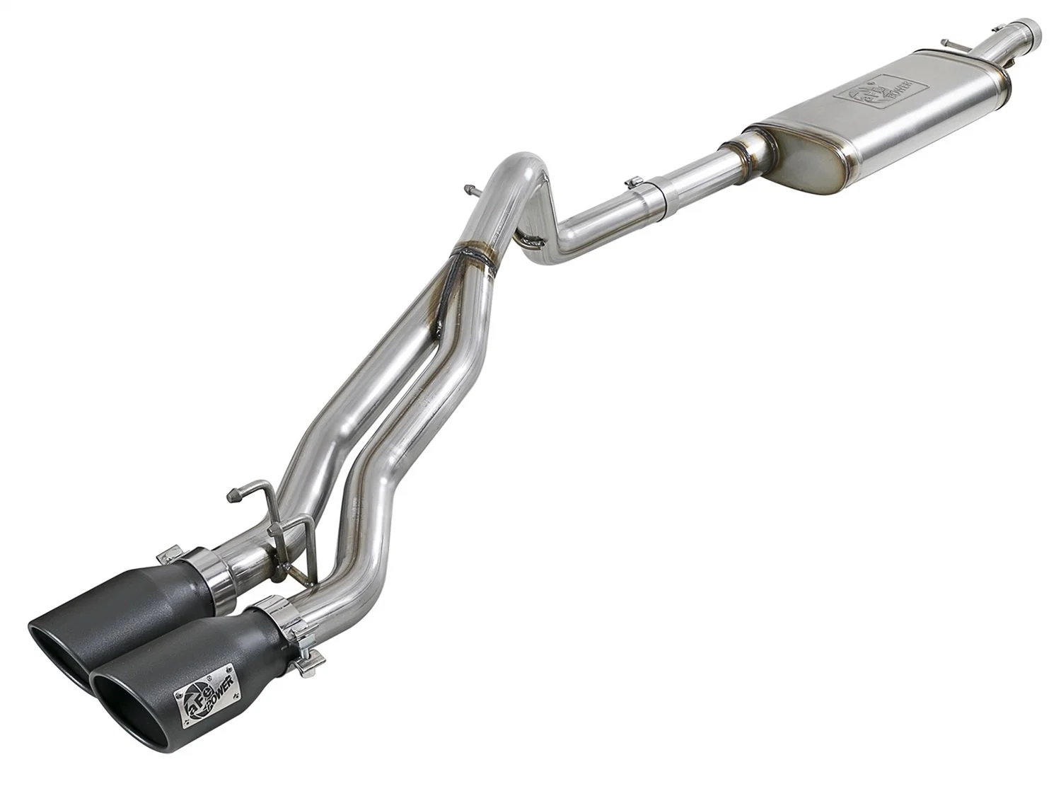 aFe Power  Rebel Series 2.5" Dual Exit Center Cat-Back Exhaust in Stainless Steel  for 07-18 Jeep Wrangler JK Unlimited 4 Door