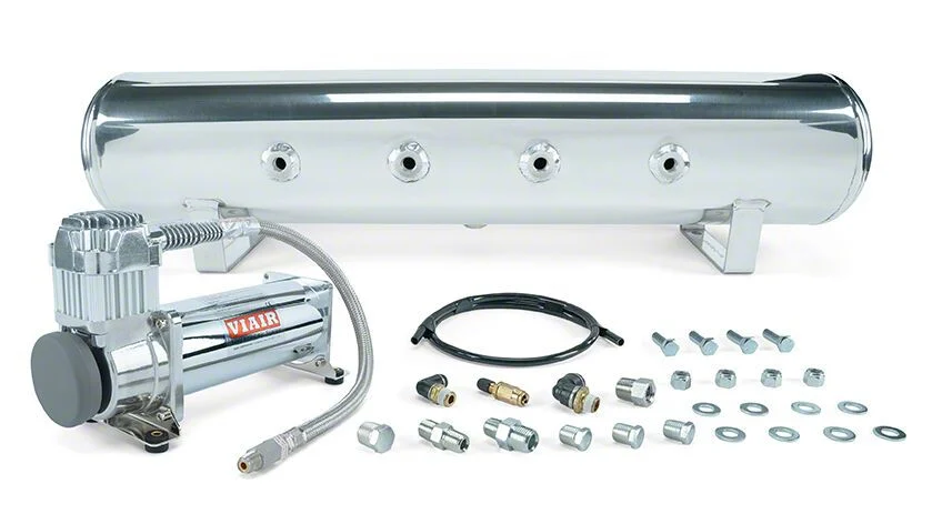Air Lift Performance 4-Gallon Air Tank 7 Port and Viair 444c Compressor with Tank Mounting Hardware; Chrome (Universal; Some Adaptation May Be Required)
