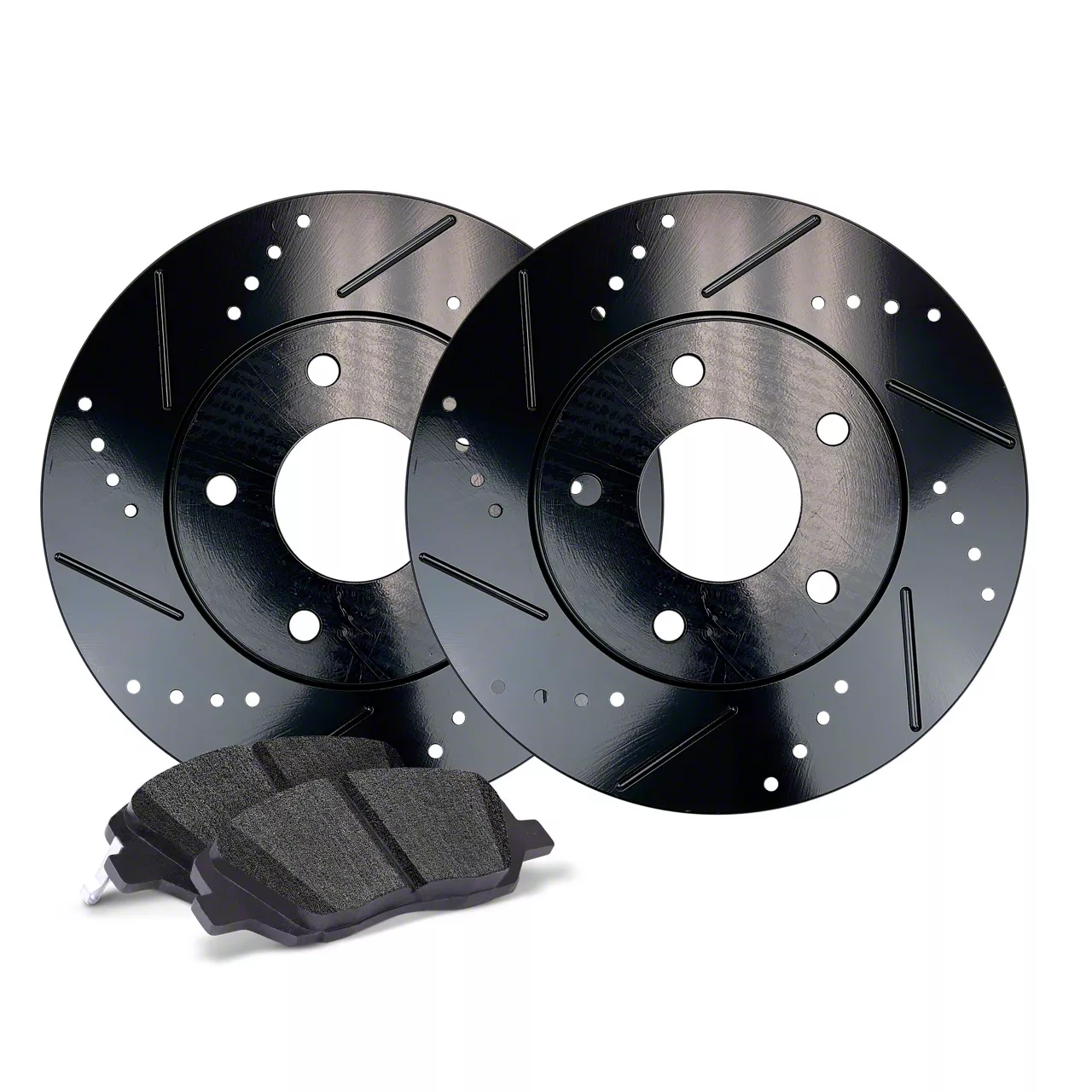 Apex One Elite Cross-Drill and Slots Brake Rotor and Friction Point Pad Kit; Front (05-10 Mustang V6)