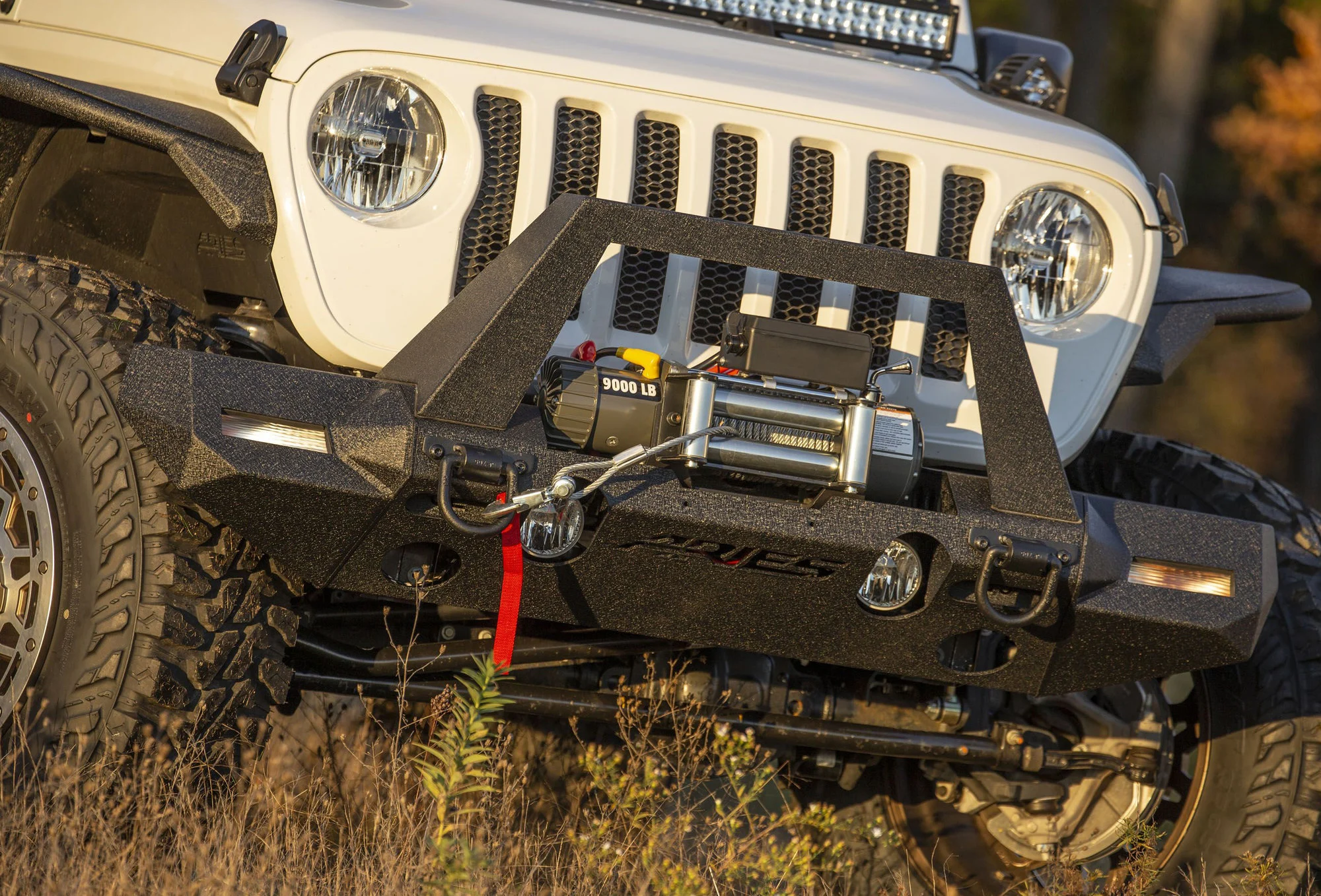 Aries  TrailChaser Front Bumper with Turn Signal Corner End Caps & Grille Guard for 18-20 Jeep Wrangler JL Unlimited & Gladiator JT
