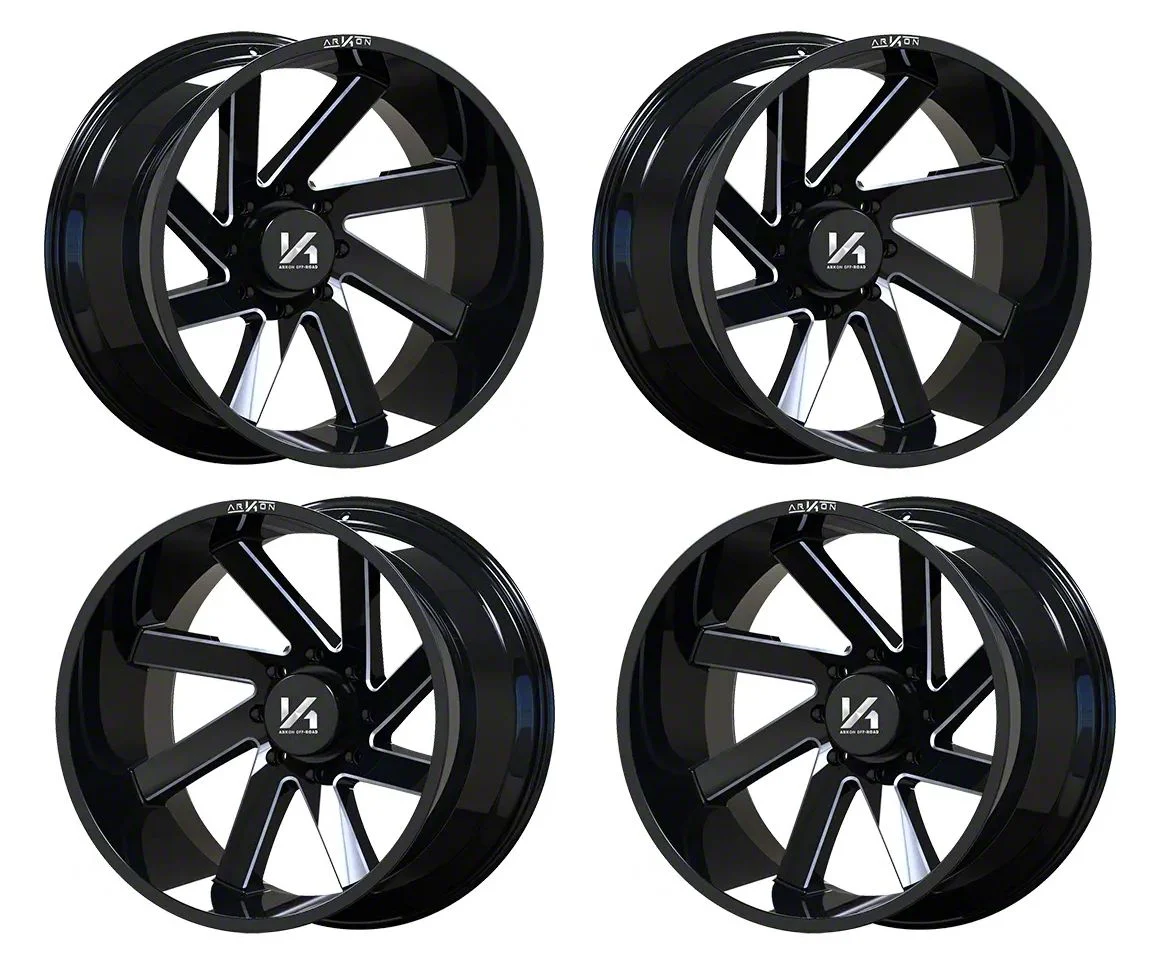 Arkon Off-Road Lincoln Gloss Black with Milled Edges 6-Lug 4-Wheel Kit; 22x12; -51mm Offset (07-13 Sierra 1500)