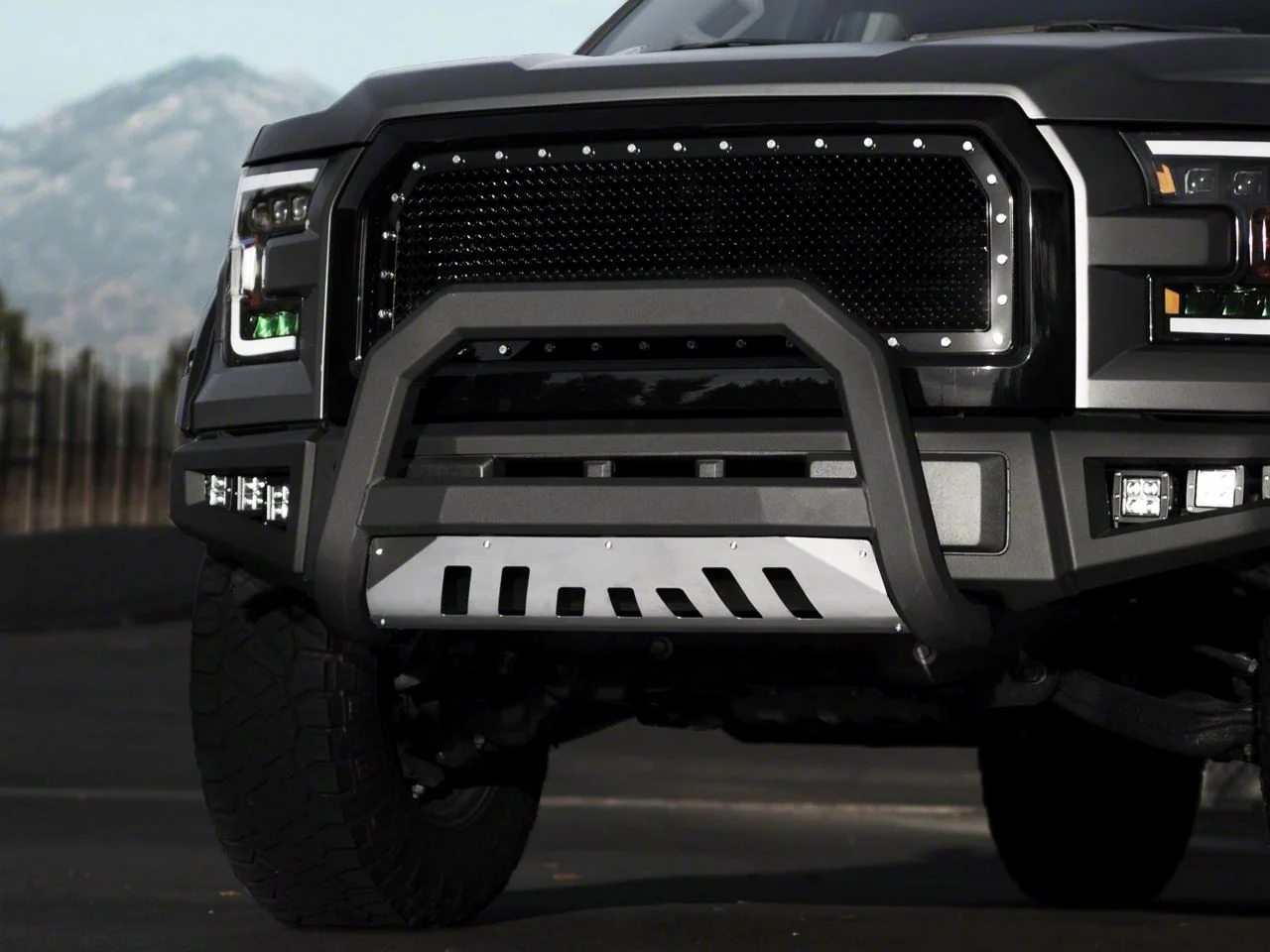 AR Series Bull Bar with Aluminum Skid Plate; Matte Black (07-10 Sierra 2500 HD)