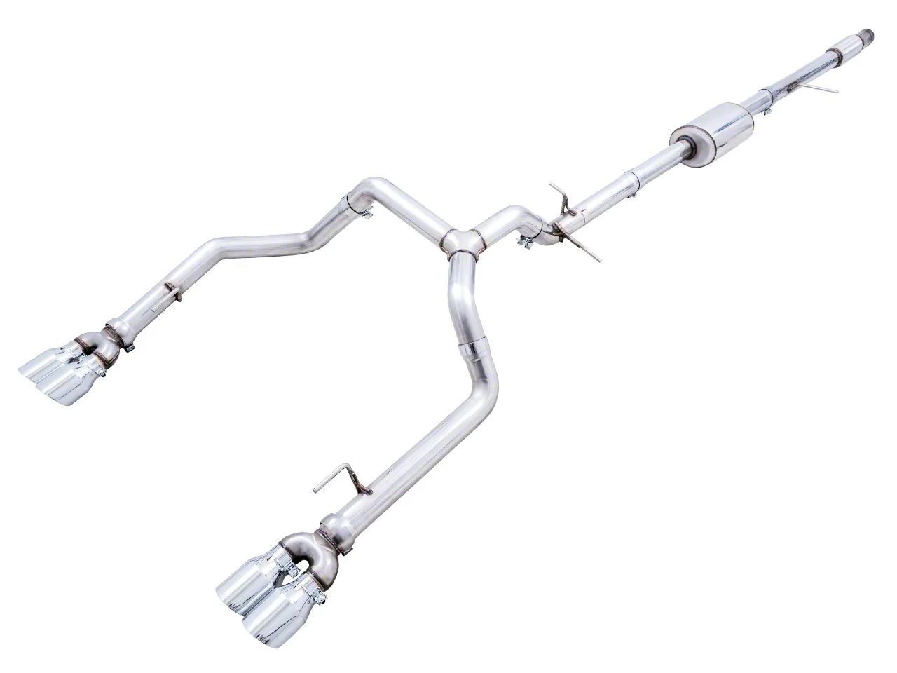 AWE 0FG Dual Exhaust System with Quad Chrome Silver Tips; Rear Exit (19-26 5.3L Silverado 1500 w/ Factory Dual Exhaust)
