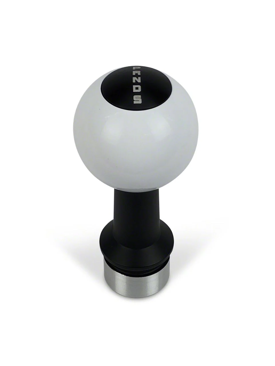 Barton Automatic Shift Knob with Black Adapter and Shift Pattern Engraving; Black Cap; White Ball (15-26 Mustang GT, EcoBoost, V6)