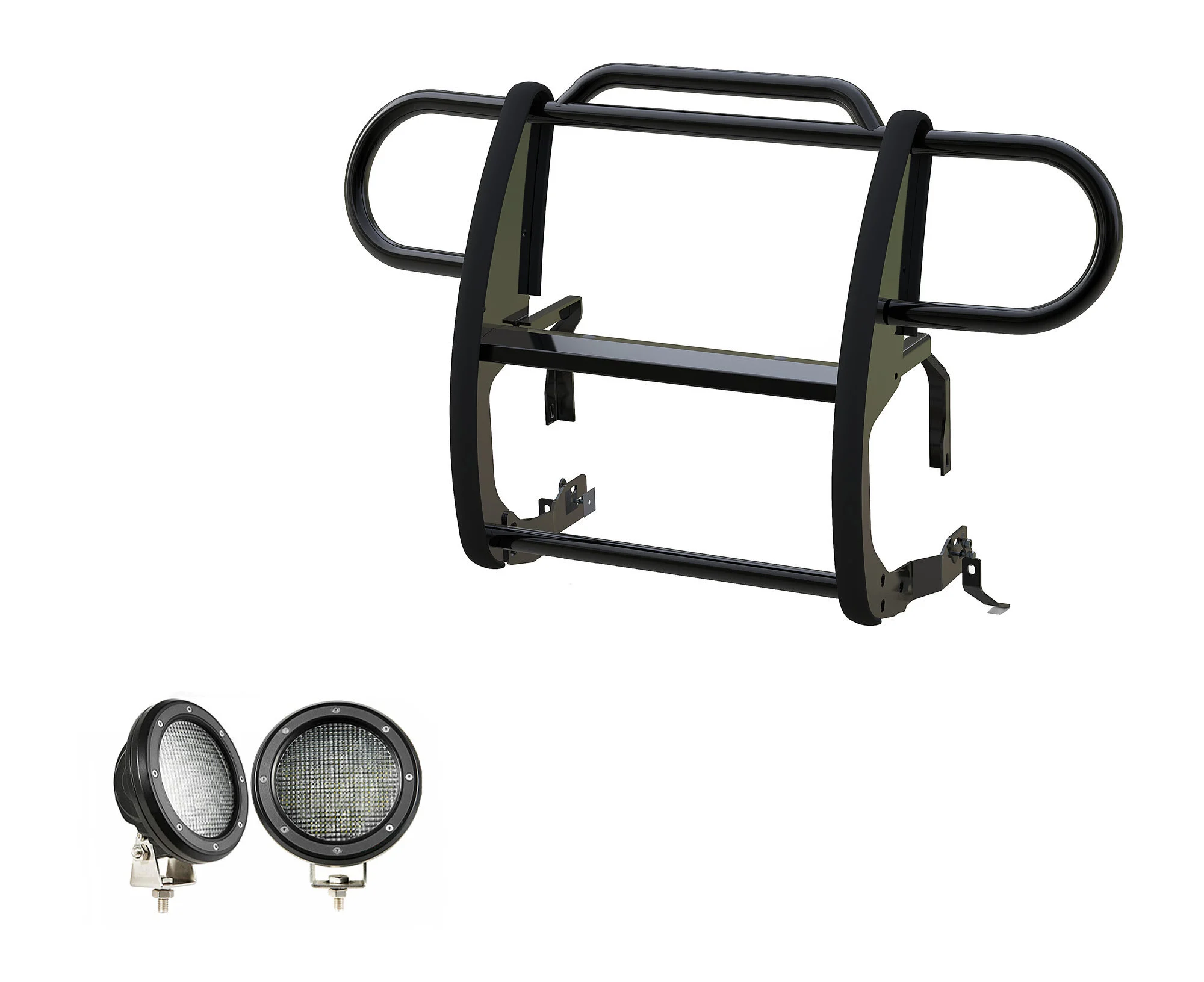 Black Horse Off Road 17JPJLMA-PLFB Grille Guard with 5.3" Round LED Lights for 18-24 Jeep Wrangler JL & Gladiator JT