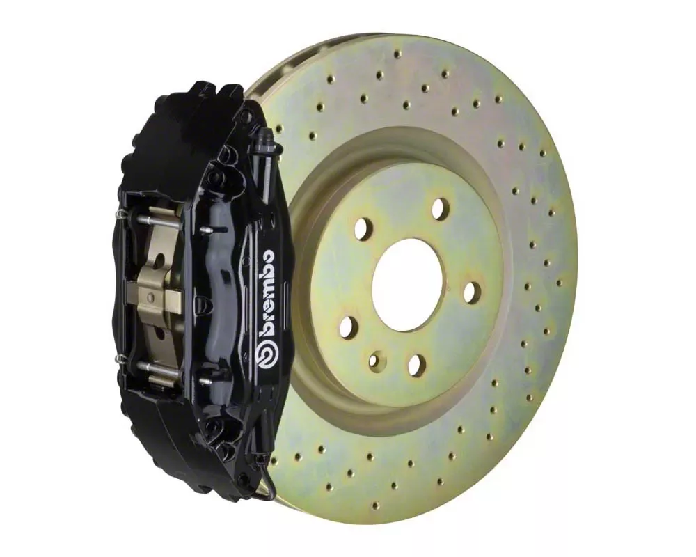 Brembo GT Series 4-Piston Front Big Brake Kit with 14-Inch 1-Piece Cross Drilled Rotors; Black Calipers (05-13 Corvette C6, Excluding Grand Sport & Z06)