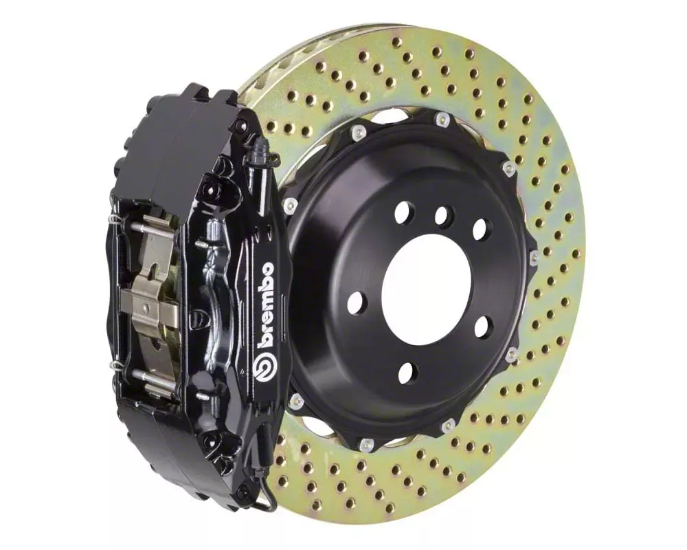 Brembo GT Series 4-Piston Front Big Brake Kit with 14-Inch 2-Piece Cross Drilled Rotors; Black Calipers (05-13 Corvette C6, Excluding Grand Sport & Z06)