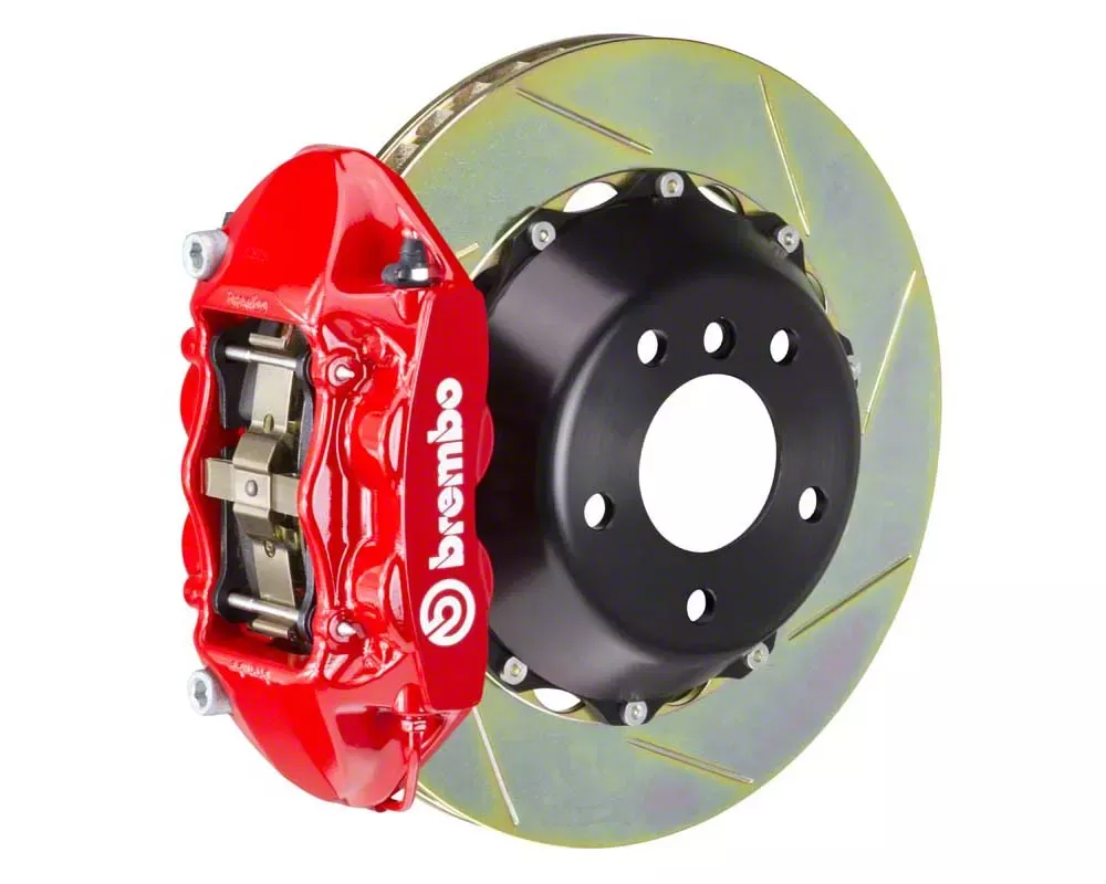 Brembo GT Series 4-Piston Rear Big Brake Kit with 14-Inch 2-Piece Type 1 Slotted Rotors; Red Calipers (14-19 Corvette C7 w/o Carbon Ceramic Brakes, Excluding ZR1)