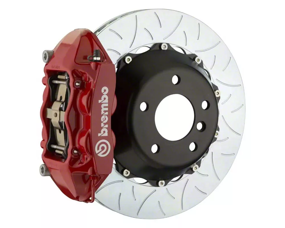 Brembo GT Series 4-Piston Rear Big Brake Kit with 14-Inch 2-Piece Type 3 Slotted Rotors; Red Calipers (14-19 Corvette C7 w/o Carbon Ceramic Brakes, Excluding ZR1)