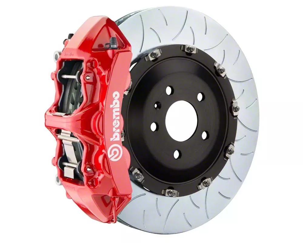 Brembo GT Series 6-Piston Front Big Brake Kit with 13.80-Inch 2-Piece Type 3 Slotted Rotors; Red Calipers (06-13 Corvette C6 Grand Sport & Z06 w/o Carbon Ceramic Brakes)