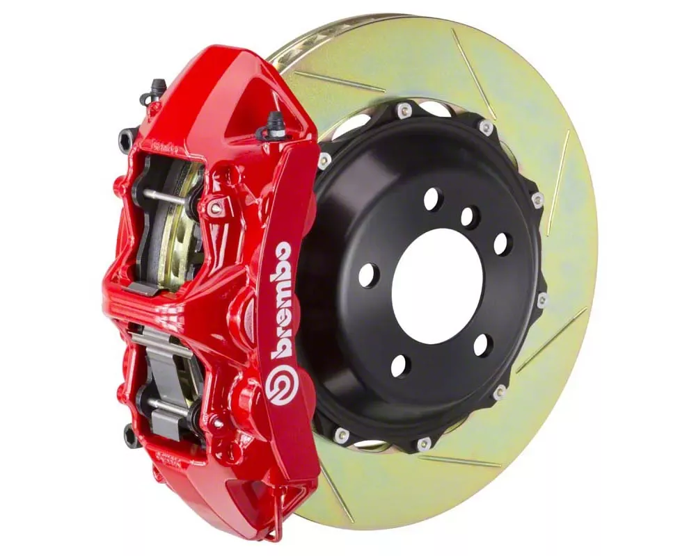 Brembo GT Series 6-Piston Front Big Brake Kit with 15-Inch 2-Piece Type 1 Slotted Rotors; Red Calipers (14-19 Corvette C7, Excluding Grand Sport & Z06)