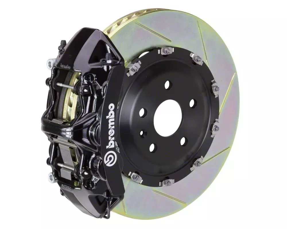 Brembo GT Series 6-Piston Front Big Brake Kit with 15-Inch 2-Piece Type 1 Slotted Rotors; Black Calipers (06-13 Corvette C6 Grand Sport & Z06 w/o Carbon Ceramic Brakes)