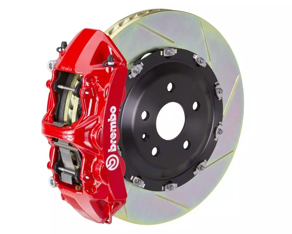 Brembo GT Series 6-Piston Front Big Brake Kit with 15-Inch 2-Piece Type 1 Slotted Rotors; Red Calipers (06-13 Corvette C6 Grand Sport & Z06 w/o Carbon Ceramic Brakes)