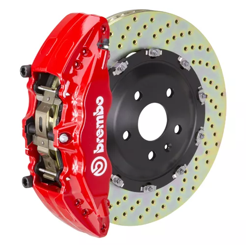 Brembo GT Series 6-Piston Front Big Brake Kit with 15-Inch 2-Piece Cross Drilled Rotors; Red Calipers (21-26 F-150, Excluding Raptor)