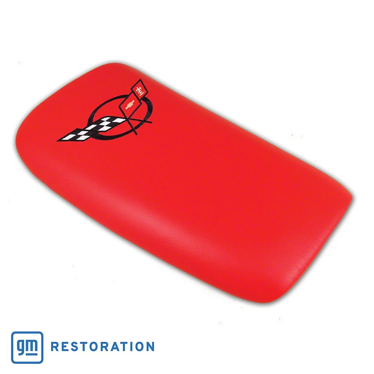 CA Embroidered Leather Console Lid; Torch Red with Black Logo (00-04 Corvette C5)