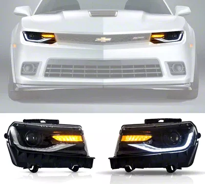 6th Gen Style Projector Headlights; Black Housing; Clear Lens (10-13 Camaro LS, LT & SS w/ Factory Halogen Headlights & w/o RS Package)